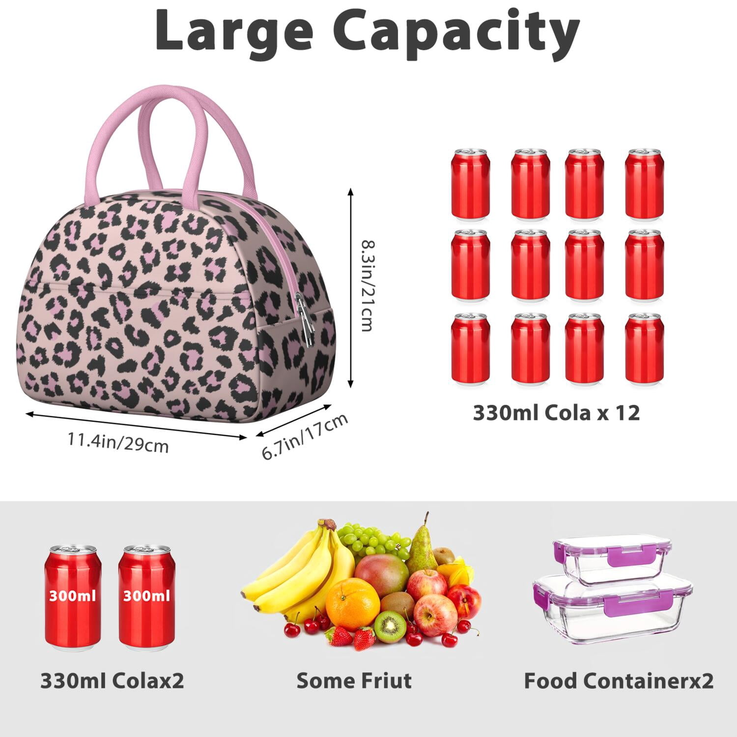 Leopard Print Lunch Bag for Women – Stylish Animal Pattern Tote with Spots and Glitter Details, Insulated & Leakproof, Fashion Lunch Box for Work or School
