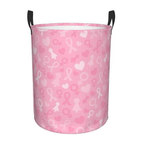 Balery Breast Cancer Awareness Cesta de ropa redonda con asas, impermeable, independiente, para ropa, juguetes, dormitorio y familia-Small