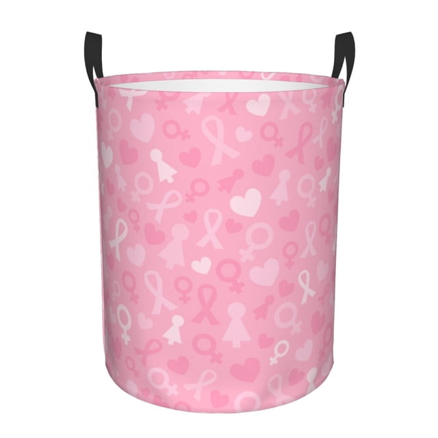 Balery Breast Cancer Awareness Cesta de ropa redonda con asas, impermeable, independiente, para ropa, juguetes, dormitorio y familia-Small
