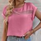 thumbnail image 4 of Camiseta de mujer ahuecada cuello redondo liso casual cómodo manga corta Top para el hogar ocio diario rosa rojo S, 4 of 8