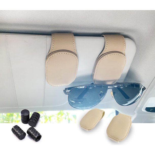 Soporte para gafas de sol para coche, soporte magnético para gafas de sol de cuero y clip para tarjeta de billete, accesorios universales para soporte de gafas de sol para coche, 2 piezas (rojo vino)