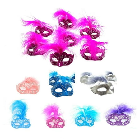 12 Piece Set (Mini Mardi Gras) Feather Masquerade Mask Wedding and Party