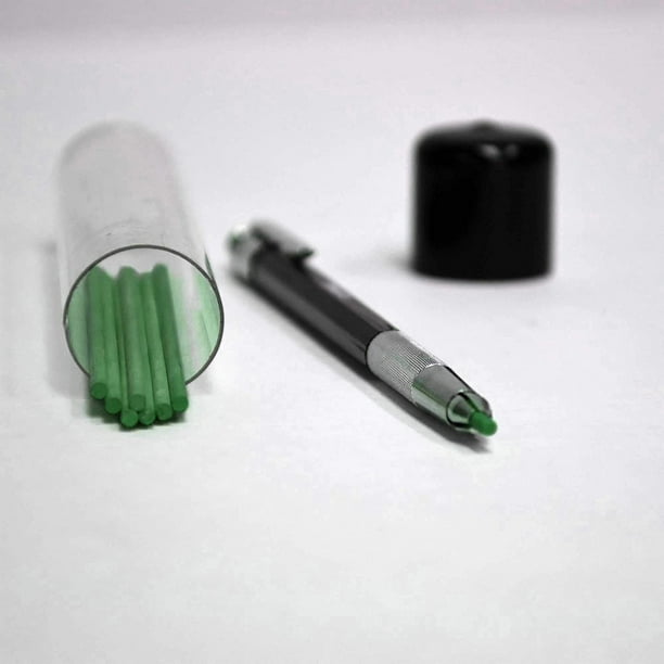 Carmel Crayon à graisse mécanique + 25 recharges de plomb (vert), crayon  d'embrayage avec mines épaisses et cireuses, porte-mine de 3 mm