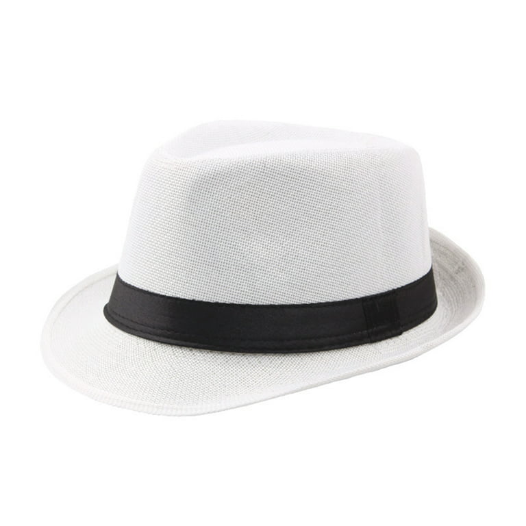 AOKID Fedora White,Men Solid Color Wide Brim Fedora Felt Hat Panama Cap  Boater Summer Beach Sunhat