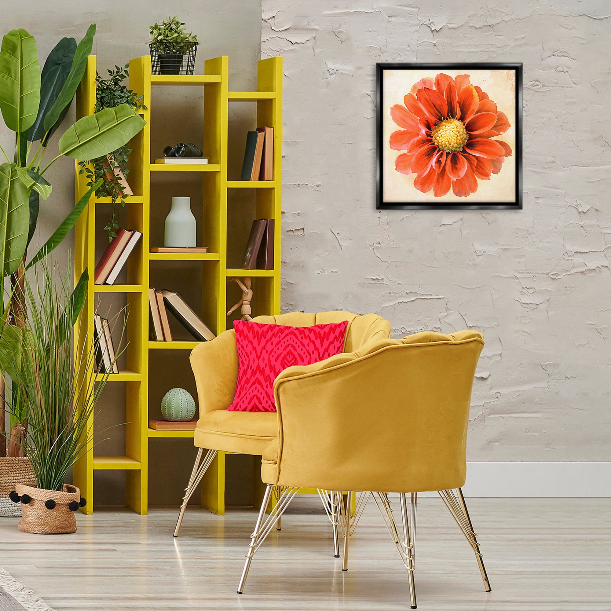 Stupell Industries Orange Dahlia Bloom Plants & Flowers Painting Black Floater Framed Canvas Art Print Wall Art, 18 x 18