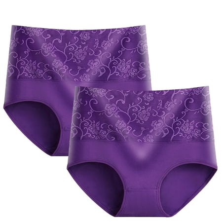 Plus Size Womens Underwear 2pc High Waist Tummy Panties for Women  Cotton Underwear Full Cover Shapewear Ladies Floral Lace Waisted Brief Panties Cotton Thong Underwear for Women Purple 3XL