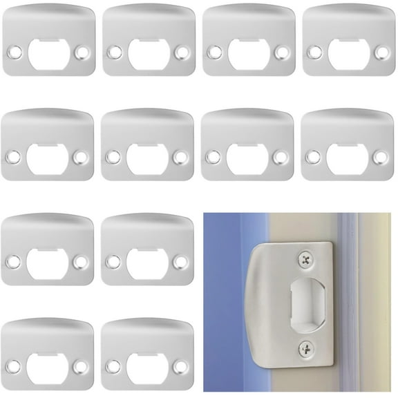 12 Pcs Door Strike Plates, Stainless Steel Deadbolt Strike Plates, Full Lip Round Corner Strike Plates, Silver Door Reinforcement Plates, Fit Most Standard Wooden Doors and Locks