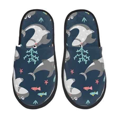 

Yiaed Friendly Smiling Sharks Print Unisex House Slippers Slip on Warm Shoes Indoor Outdoor with Anti-slip sole-Large
