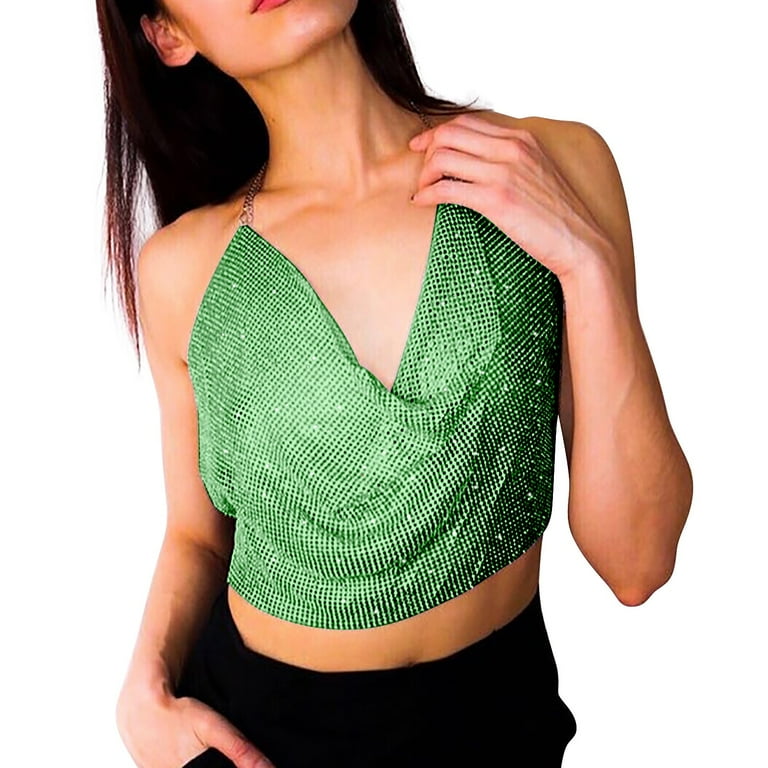 専用です！DIANTE Rhinestone halter neck tops Women's Sexy Rhinestone Metal Halter Crop Top - Summer Beach