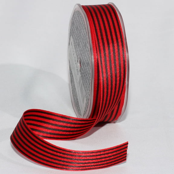 The Ribbon People Red and Black Striped Satin Craft Ribbon 1" x 108 Yards