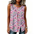 thumbnail image 7 of JTZGDY Summer Womens Tank Tops Loose Fit Casual Floral Printed Sleeveless Button Down Basic Crew Neck Graphic Pleated Tunic Tshirt Trendy Slit Hem Blouses, 7 of 7
