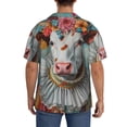 thumbnail image 3 of Yiaed Vintage Colorful Floral Cow Print Mens Casual Wrinkle Free Shirts Short Sleeve Button Down Summer Stretch Dress Shirt-Large, 3 of 5