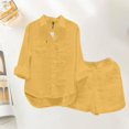 thumbnail image 2 of LEKODE Women's 2 Piece Linen Short Sets Summer Casual Button Down Shirt Matching Shorts Lounge Beach Outfits with Pockets Yellow S, 2 of 3