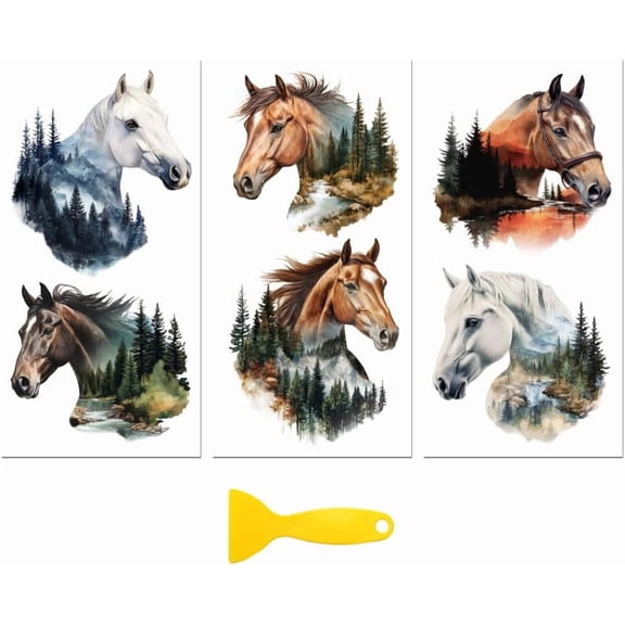 Rub on Transfer Decal Sticker for Furniture Craft Decor 6"x12" Landscape with Horse Silhouette for Drawer Dresser Glass Porcelain Wood Plastic 3Pcs Waterproof UV DTF Transfer