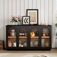 thumbnail image 2 of Buffet Cabinet with 4 Arched Glass Doors, Modern Sideboard Kitchen Cabinet with Adjustable and Removable Shelves, 58" Coffee Bar Cabinet Table for Kitchen, Black, 2 of 9