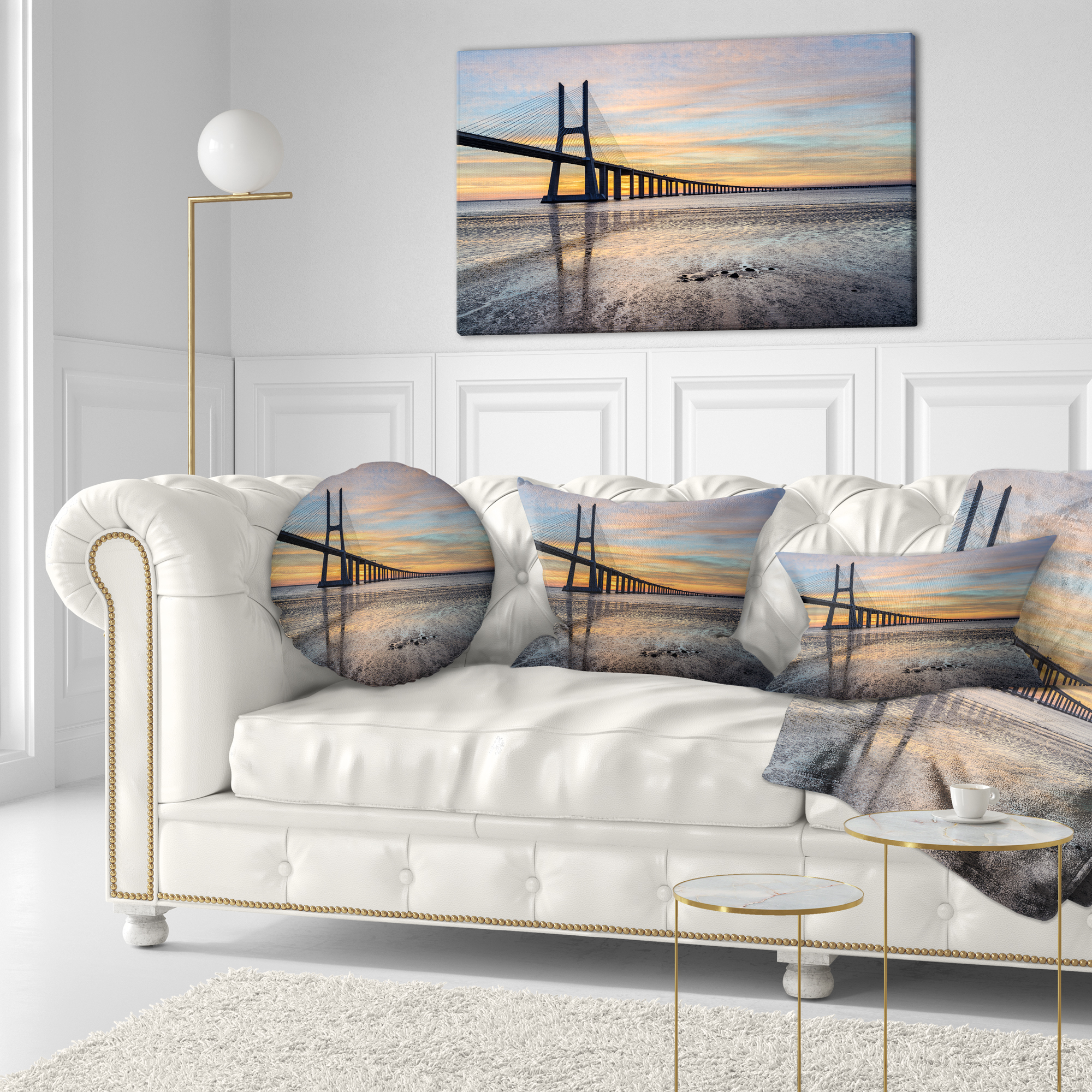 Designart Vasco de Gama Bridge Lisbon - Seascape Throw Pillow - 12x20