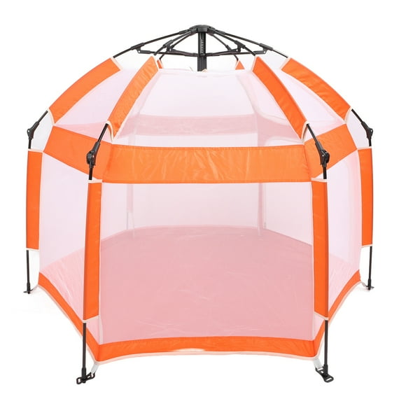 Tente pour Bébé, Pop-Up Facile à Utiliser en Tissu de Fer, Clôture pour Bébé Grande Capacité Polyvalente pour Intérieur Extérieur Cour Plage Camping Gris Foncé, Orange