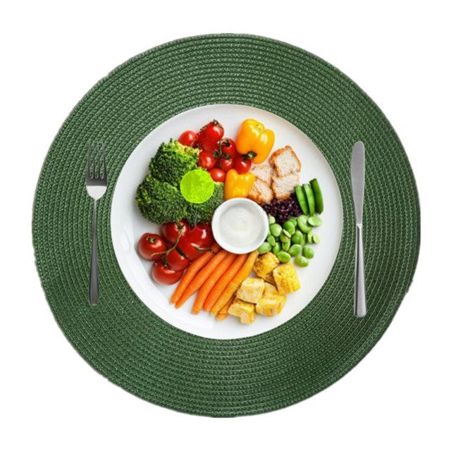 Djiypn Ensemble de 12 Napperons Ronds Boho Tissés à Bordure Tressée, Lavables et Résistants à la Chaleur, Napperons Ronds de 15 Pouces pour Table à Manger, Vert