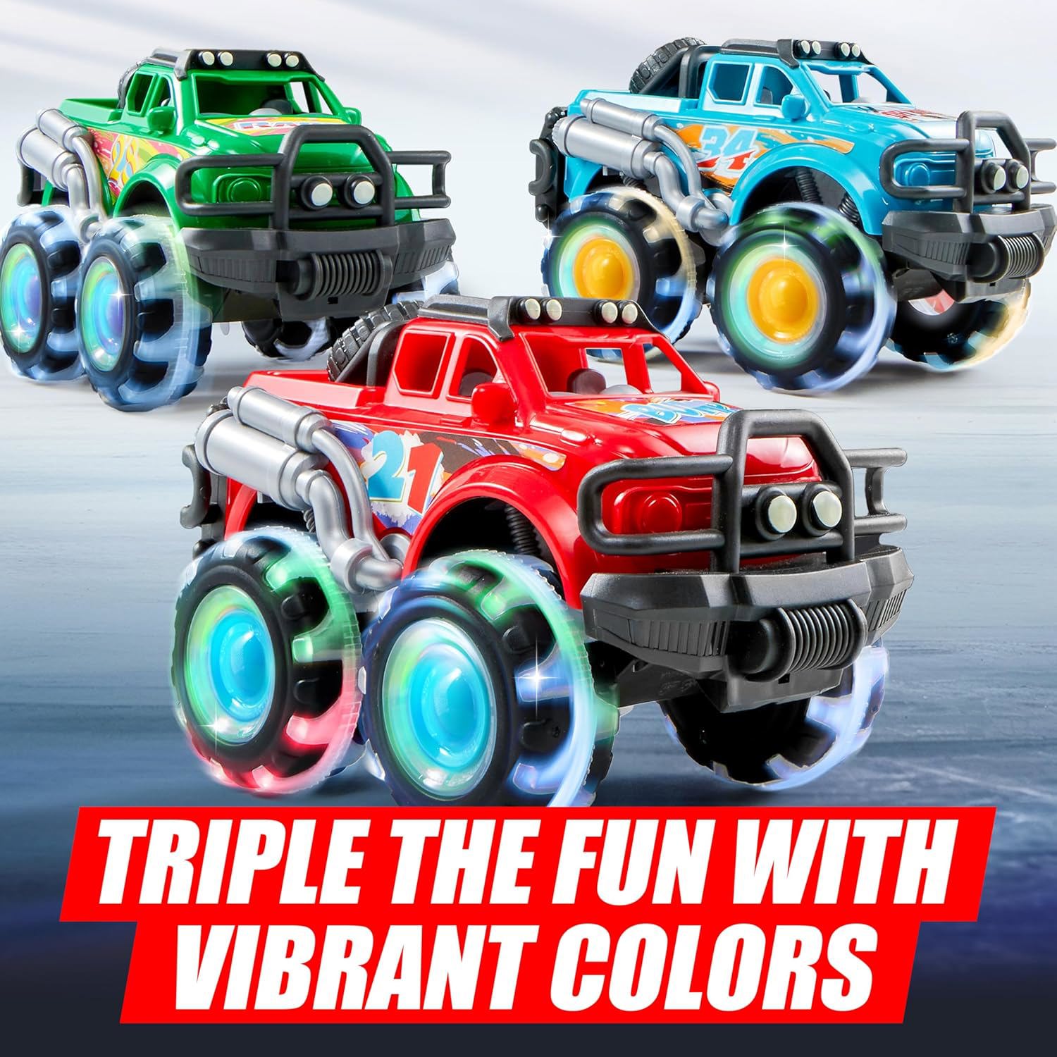 Joyfy Monster Truck Toys, 3-Pack with LED Flashing Wheels photo 2