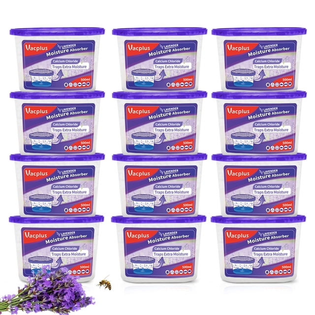 Absorbedor de humedad Vacplus, paquete de 12 unidades, 310 ml, para baño y armario