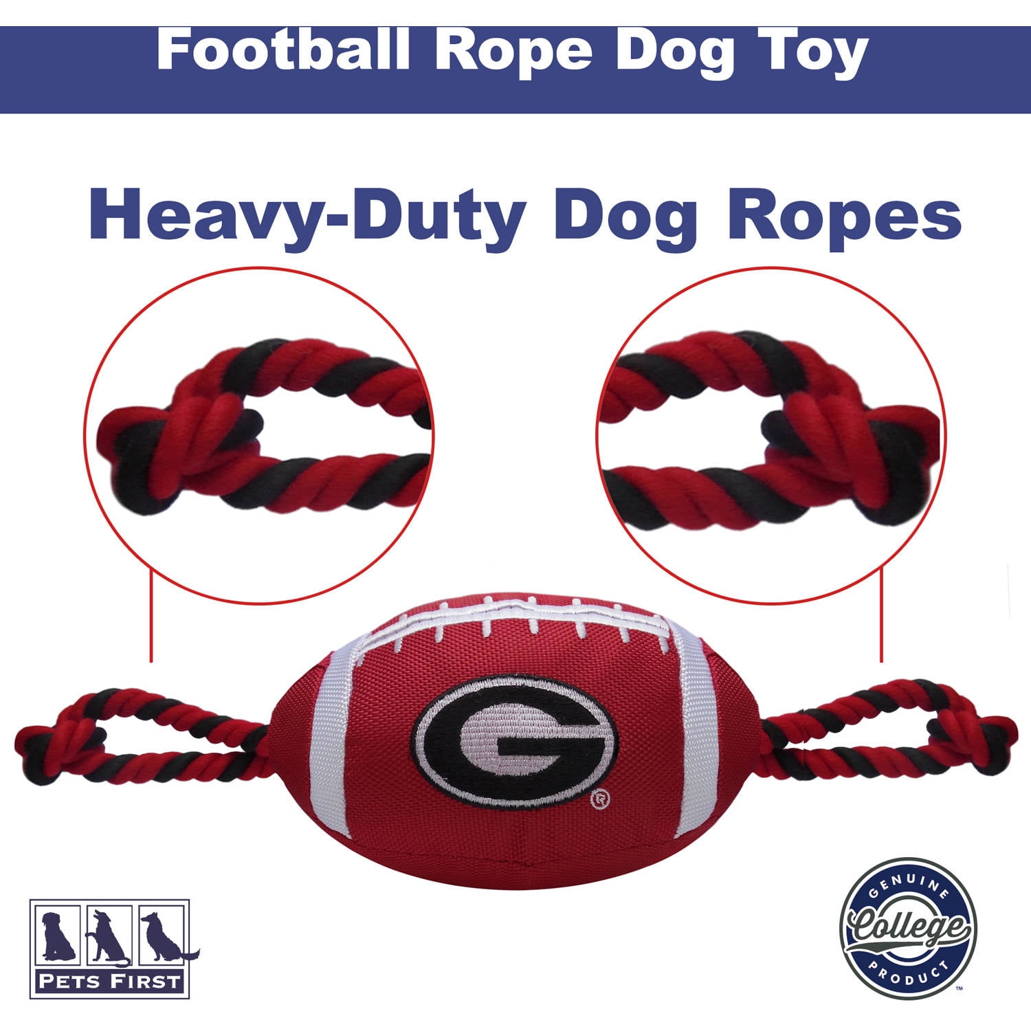 Pets First Collegiate Georgia Nylon Football-Licensed