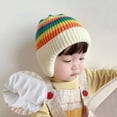 thumbnail image 3 of Eoperou Children Winter Hat Striped Rainbow Color Knitted Thick Warm Elastic Ear Unisex Soft Warm Windproof Kids Beanie Cap, 3 of 8