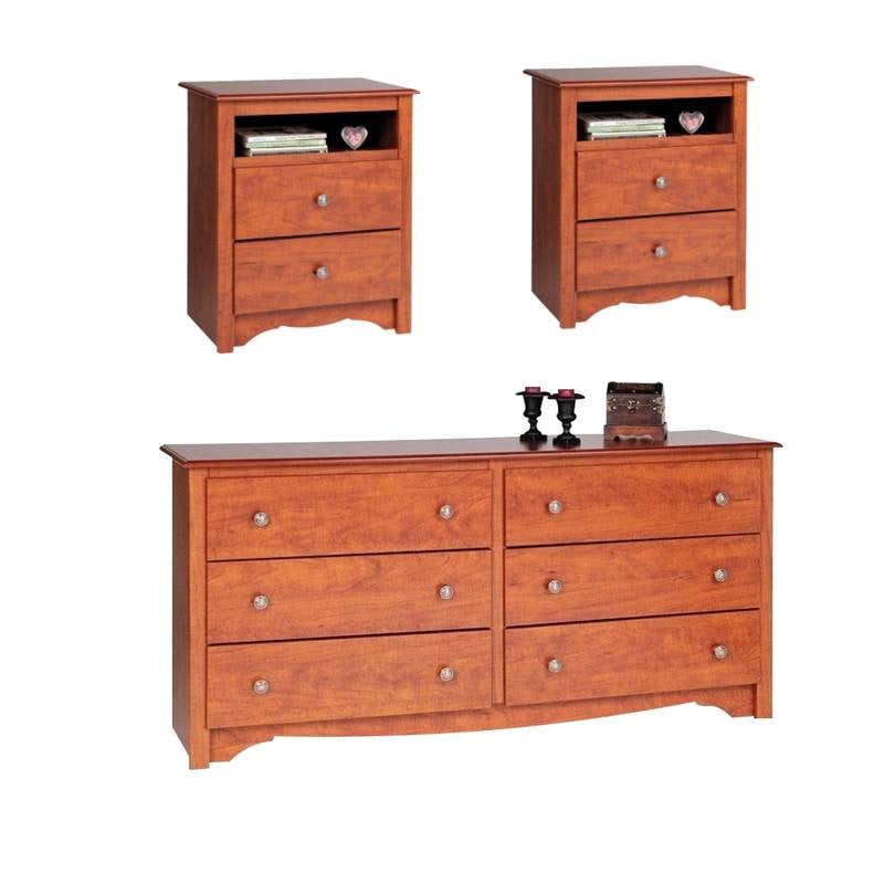 3 Piece Set With 2 Nightstands And Dresser In Cherry Finish