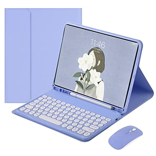 Keyboard Mouse for Samsung Galaxy Tab S8 Ultra 14.6" 2022 Keyboard Case Cute Round Key Color Keyboard Wireless Detachable BT Keyboard Cover (Purple)