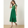 thumbnail image 4 of Vestido de verano Allegra K fruncido Cuello Cuadrado bohemio Sin Mangas volantes Midi Verde L, 4 of 5