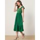 thumbnail image 4 of Vestido de verano con fruncido para mujer, cuello cuadrado, estilo bohemio, sin mangas, con volantes, a media pierna Verde M, 4 of 5