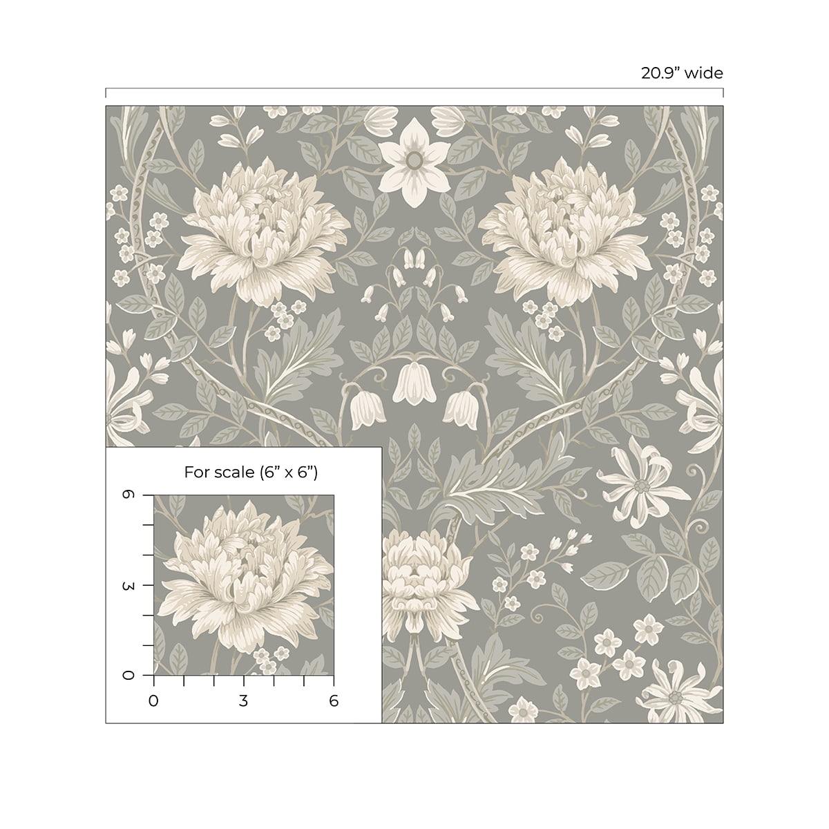Seabrook Designs Daydream Grey Honeysuckle Floral Prepasted Wallpaper - 20.9 in. W x 33 ft. Roll