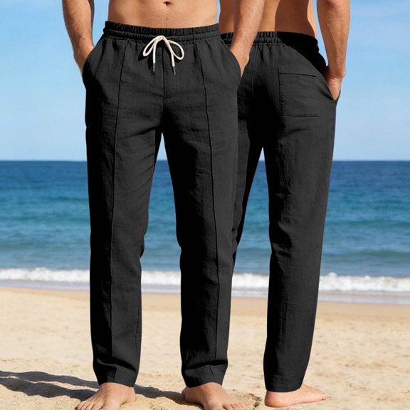 Jyeity Men Pants High Waist, Drawstring Comfortable with Pockets Casual Pants