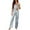 Light Blue, variant on Women Female Solid Color Sleepwear For Casual And Comfort Home Wear With Seamless Bra Pants Set Sleeveless Spaghetti Strap V-Neck Camis Tops With Pants Pajamas Sets
