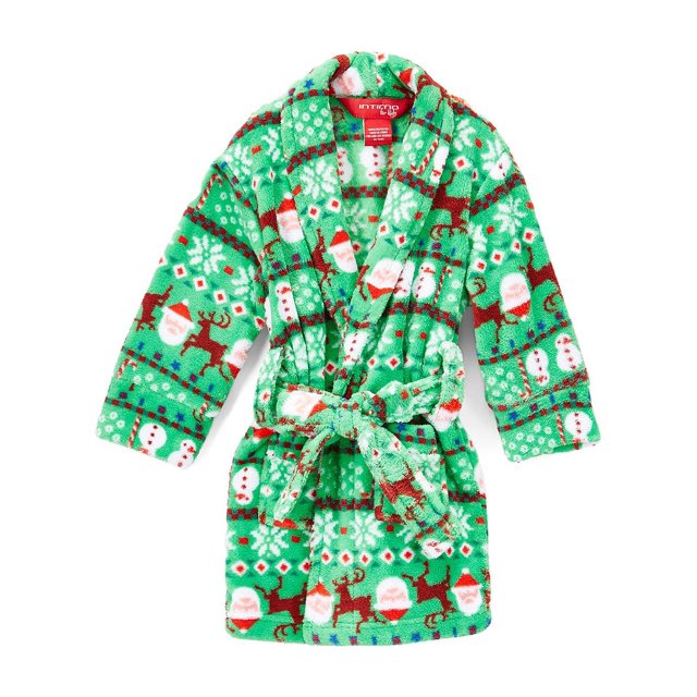 Intimo Boy's Bathrobe Green Santa Robe Holiday Sleepwear