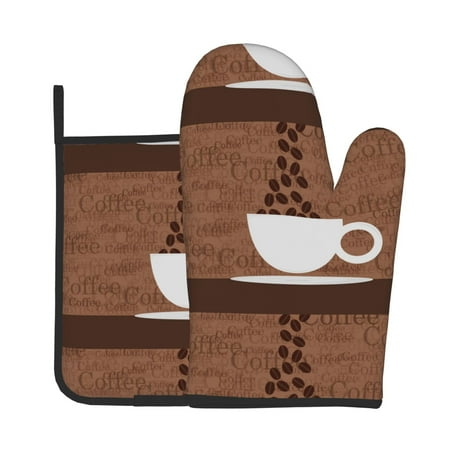 

Zeuib Coffee Cafe Cup Print Oven Mitt & Pot Holder Set 2-Pack Kitchen Gloves and Hot Pads for Cooking BBQ Grilling Baking