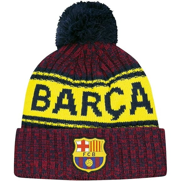 Icon Sports Youth FC Barcelona Pom Beanie Kids Official Football Club Knit Winter Hat for Boys Girls