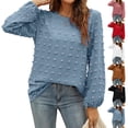 thumbnail image 4 of Women Chiffon Blouses Long Sleeve Crewneck Top Dressy Casual Loose Pompom Shirts, 4 of 9