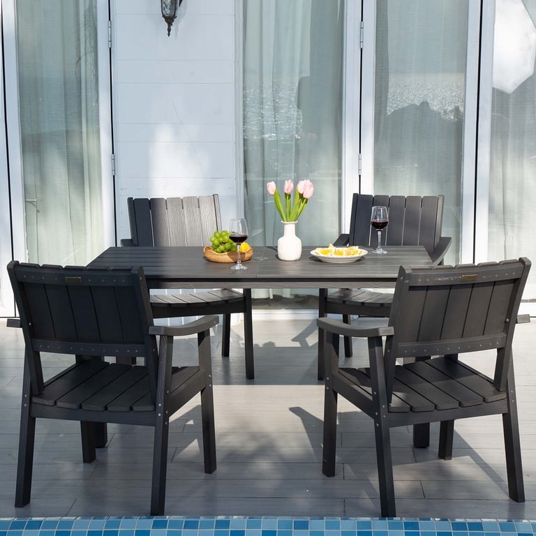 can i get big patio table with umbrella without chairs Patio Outdoor Dining Table with Umbrella Hole for Garden, Backyard, Lawn,  and Poolside,Grey (No Chair)