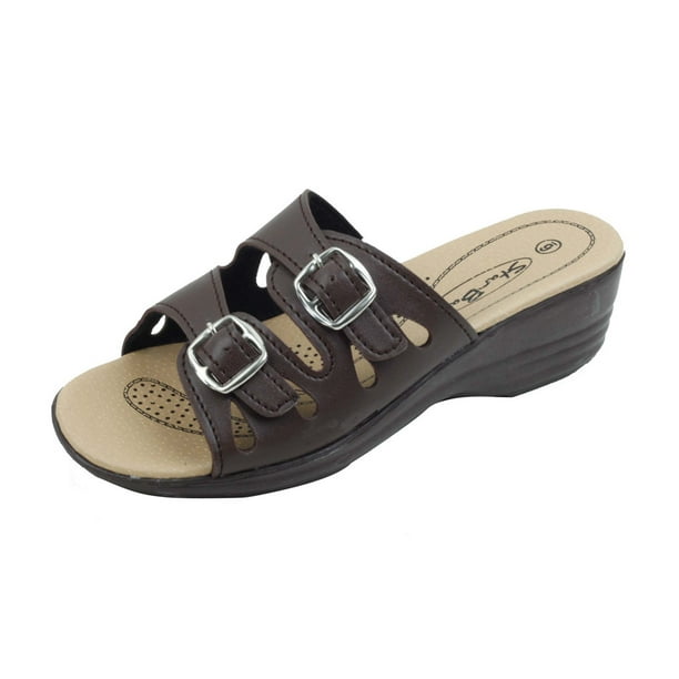 ladies brown slip on shoes