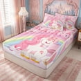thumbnail image 3 of meiyoeat Magical Unicorn Castle Zipper Twin Comforter Sets with Fitted Sheet and 2 Pillowcases for Kids Girls, Rainbow Princess Style Zipper Bedding Set, Pink White, Pink ReversibleG, 3 of 6