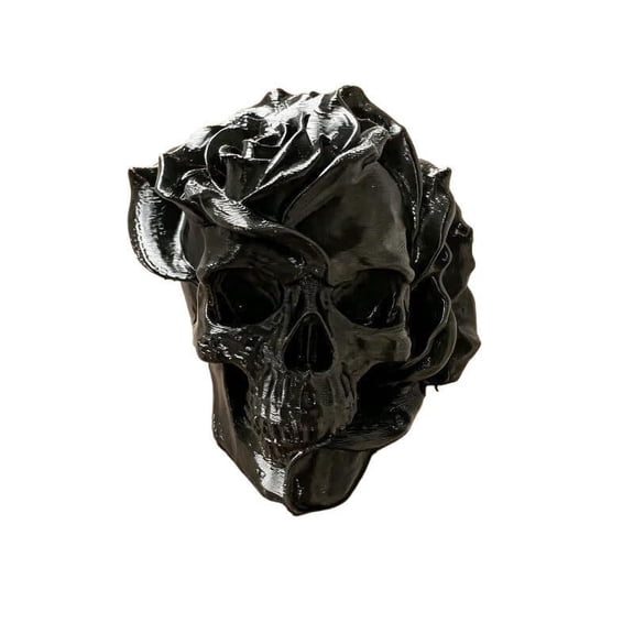 Gothic Skull Decor Black Rose Figurine - 3.15 Inch Sculpture