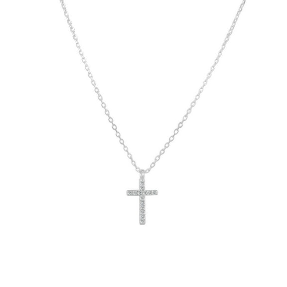 Edwin Earls Women's Petite CZ Cross Necklace Sterling Silver 18 inches
