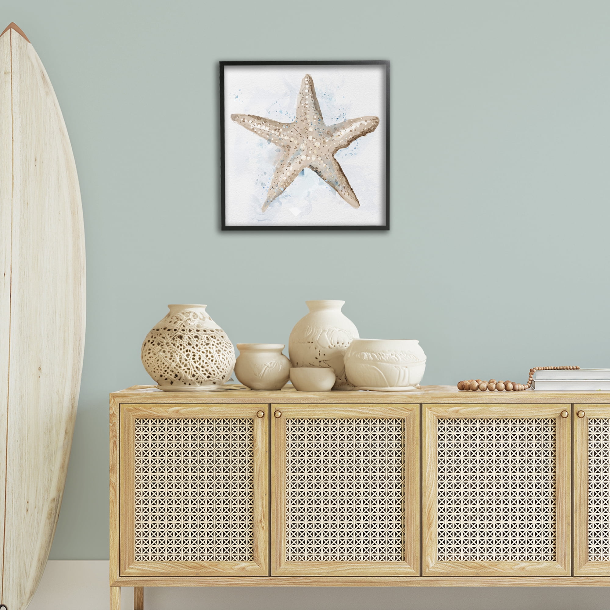 Stupell Industries Bubbly Beige Starfish Animals & Insects Painting Black Framed Art Print Wall Art, 24 x 24