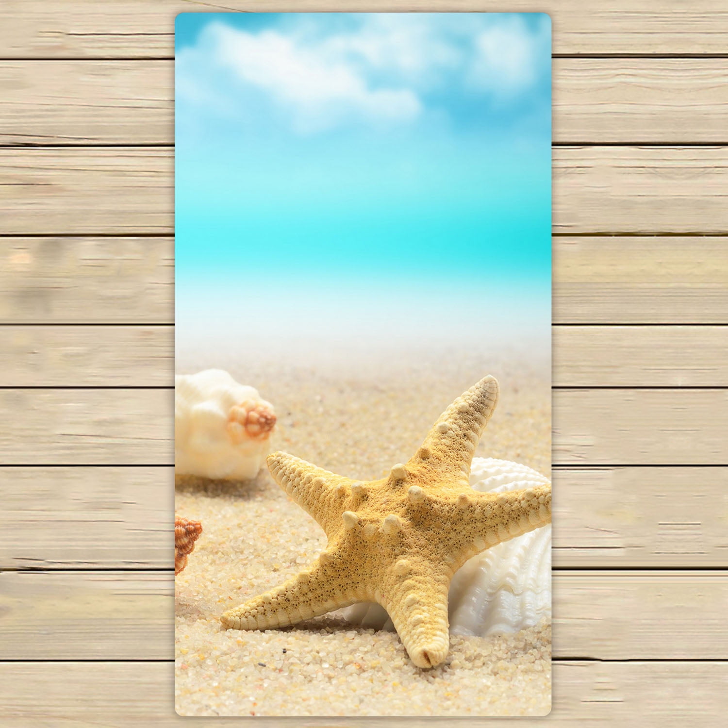 YKCG Tropical Island Sandy Beach Seashell Starfish Blue Sky Hand Towel