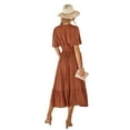 thumbnail image 3 of Women V Neck Summer Dress Ruffle Sleeves Dot Boho Flowy Beach Long Maxi Cocktail Dresses Brick red L, 3 of 10