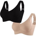 thumbnail image 1 of Women's Solid Four-Breasted Adjustable Wireless Bra, Floralshe Brasier, Seamless Full Coverage Ribbed Bralettes, 1 of 7