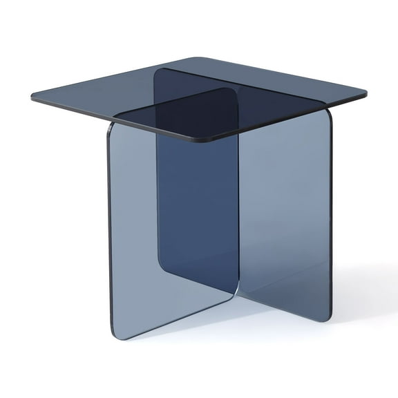 Lisonu Tempered Smoke Glass Side Table, Multi-Purpose Grey Night Stand, Durable Transparent End Table