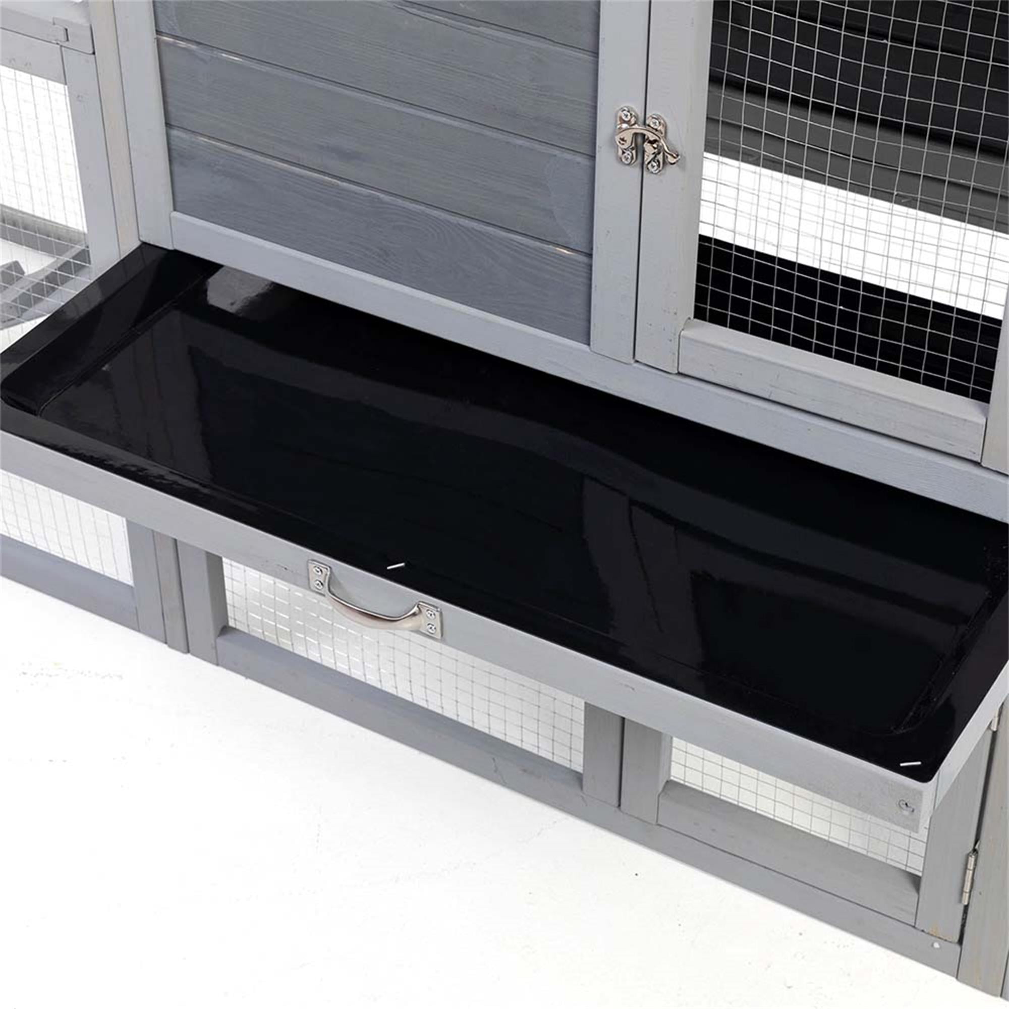 Kadyn 94" Outdoor Large Rabbit Hutch with Run, Wood 2-Story Chicken Coops for 4-6 Rabbits, Pet Cages for Small Animals, Gray