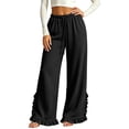 thumbnail image 5 of Vynhevius Women Solid Pants Wide‑Leg Elastic Drawstring Waist Pockets Loose Fit Casual Long Trousers, 5 of 6
