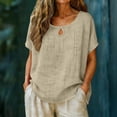 thumbnail image 4 of Diufon Cotton Linen Tees for Women Summer Casual Solid Color Tops Round Neck Short Sleeve T-Shirts, 4 of 7